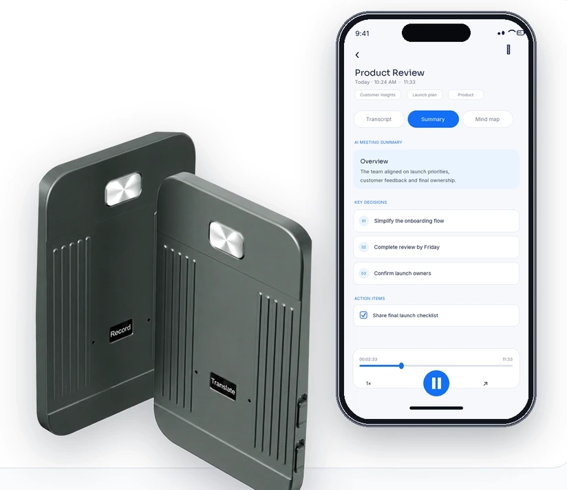 MeetIQ product animation illustrating an AI summary